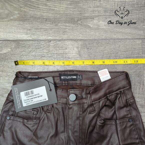 Prettylittlethings Coated Denim Split Hem Pants Size 4 - Picture 3 of 6